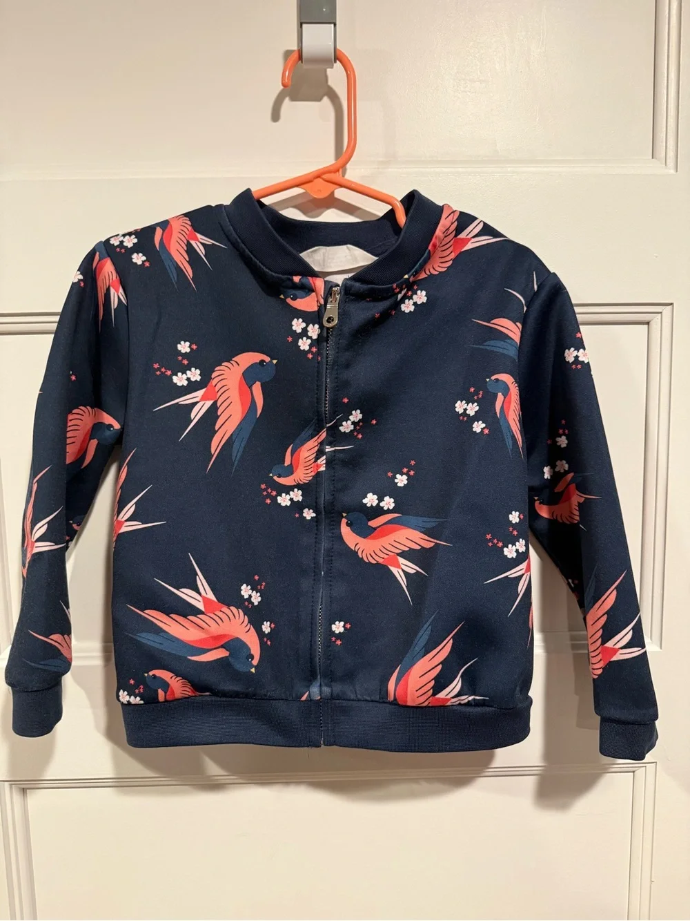 H&M Navy Jacket with Coral Bird Print